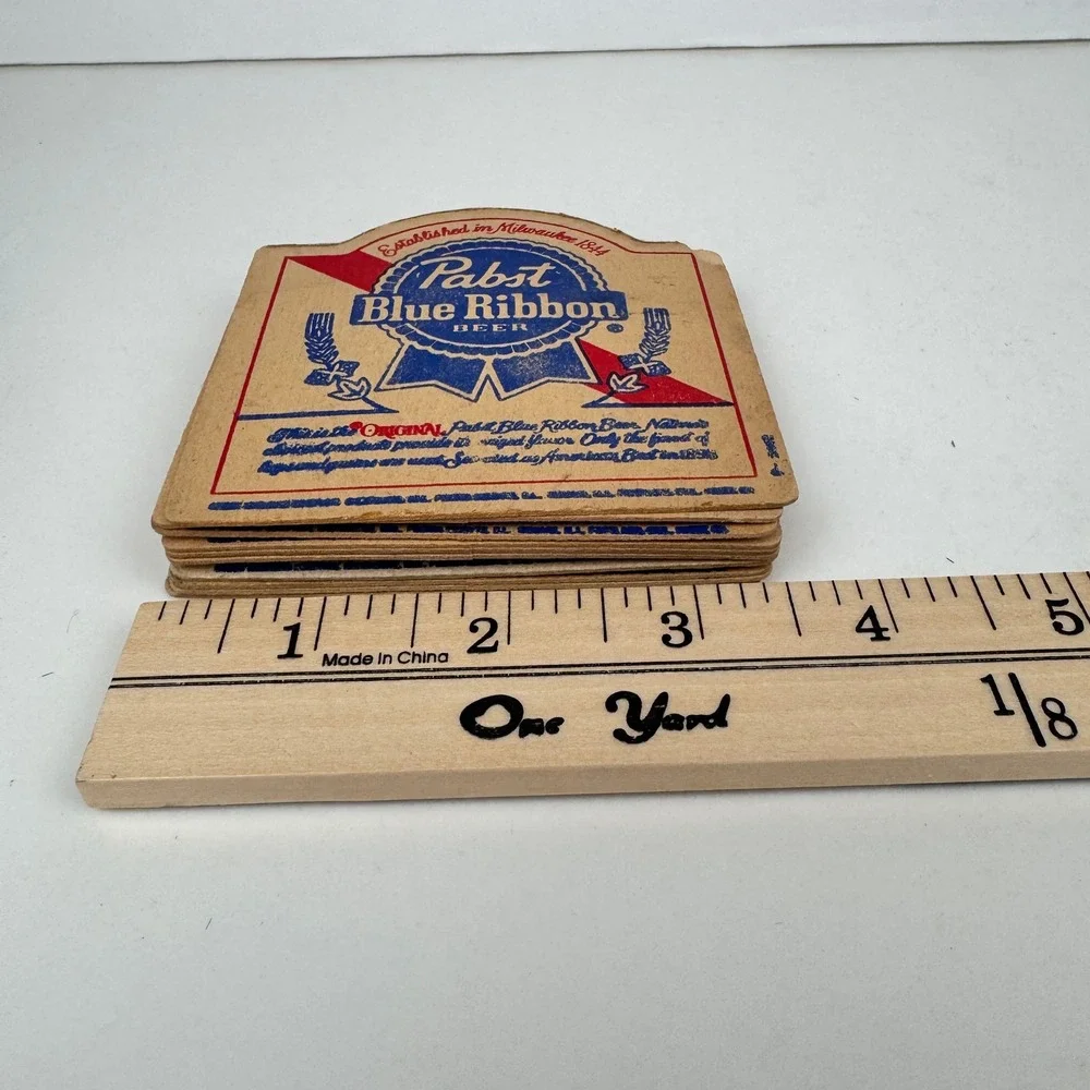 10 Vtg Pabst Blue Ribbon Beer Thin Cardboard Drink Coaster Collectible Used READ
